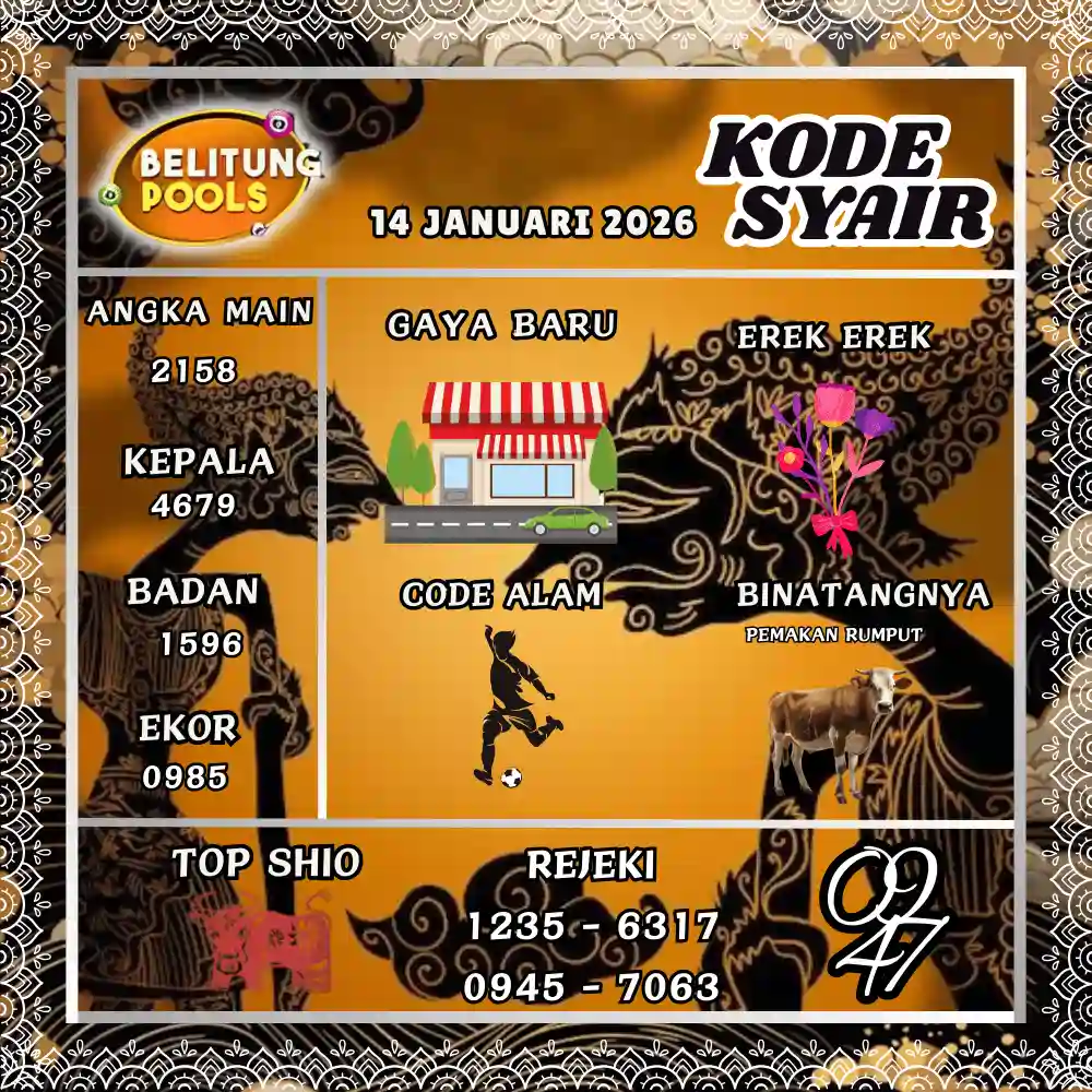 Kode Syair Belitung Pools - Januari 2026
