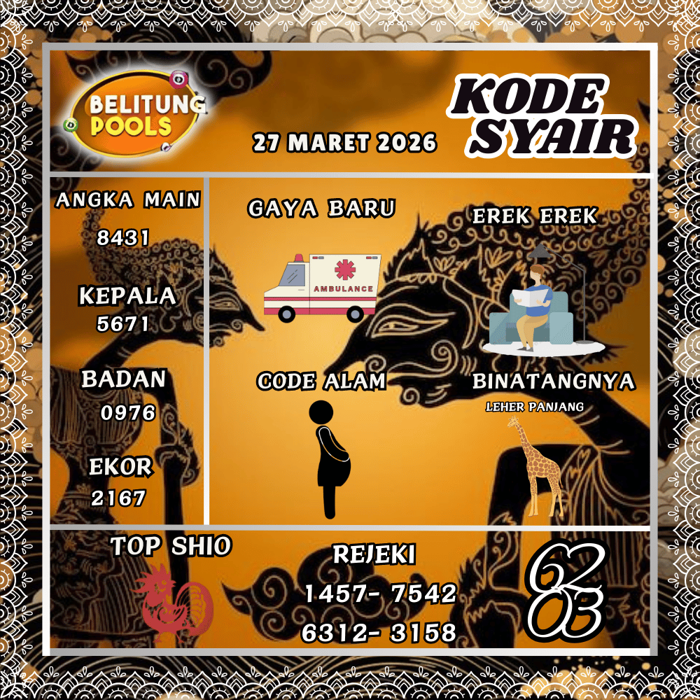 Kode Syair Belitung Pools - Maret 2026
