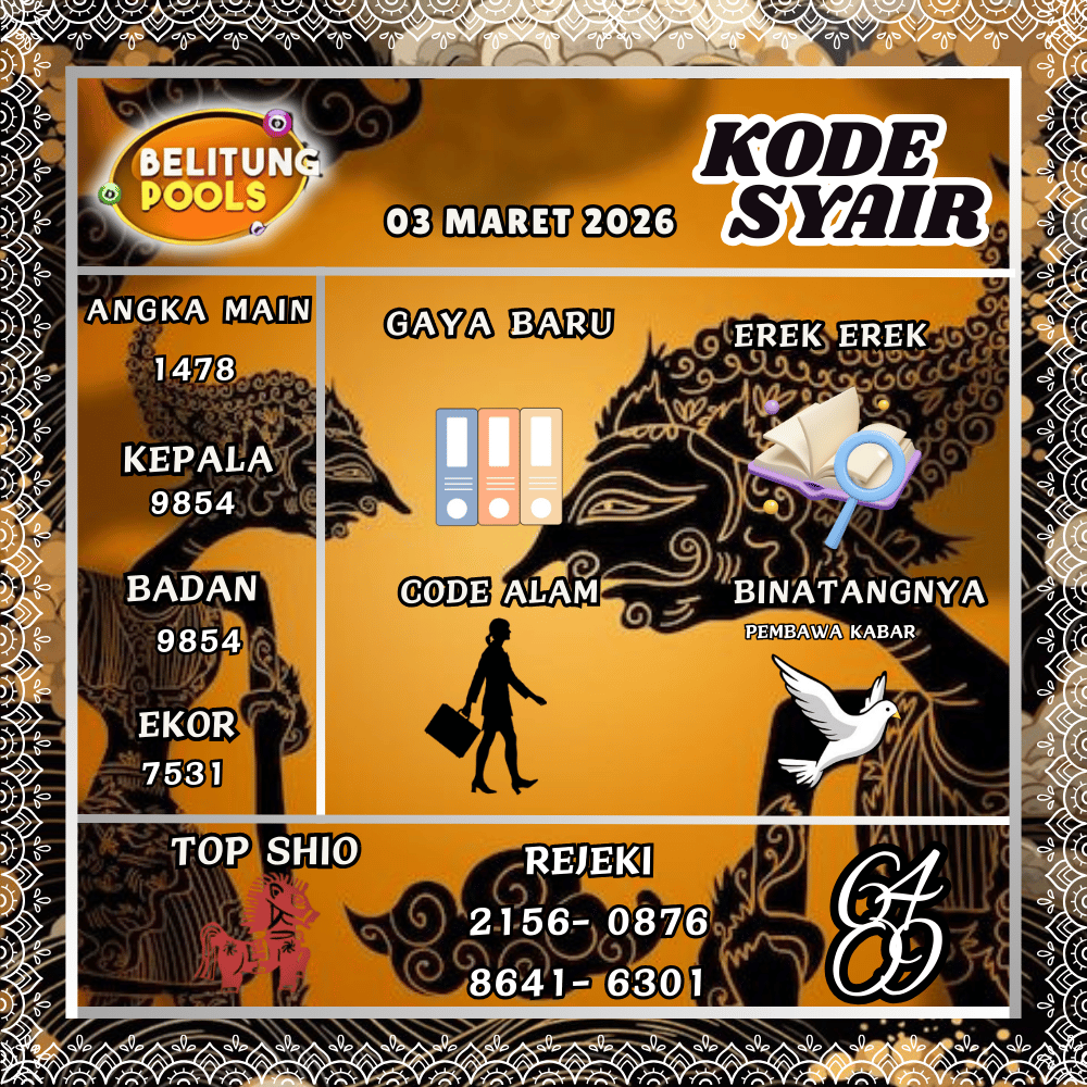 Kode Syair Belitung Pools - Maret 2026
