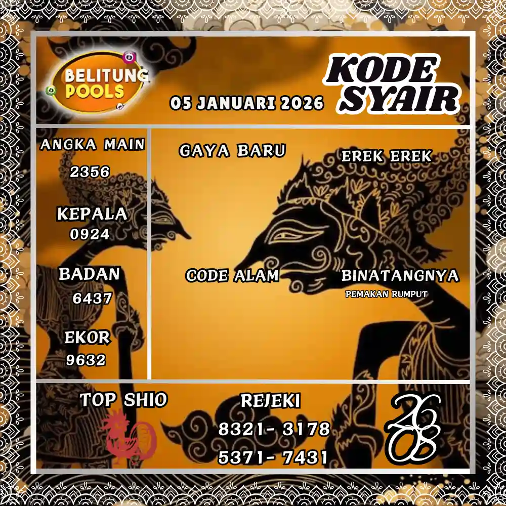 Kode Syair Belitung Pools - Januari 2026

