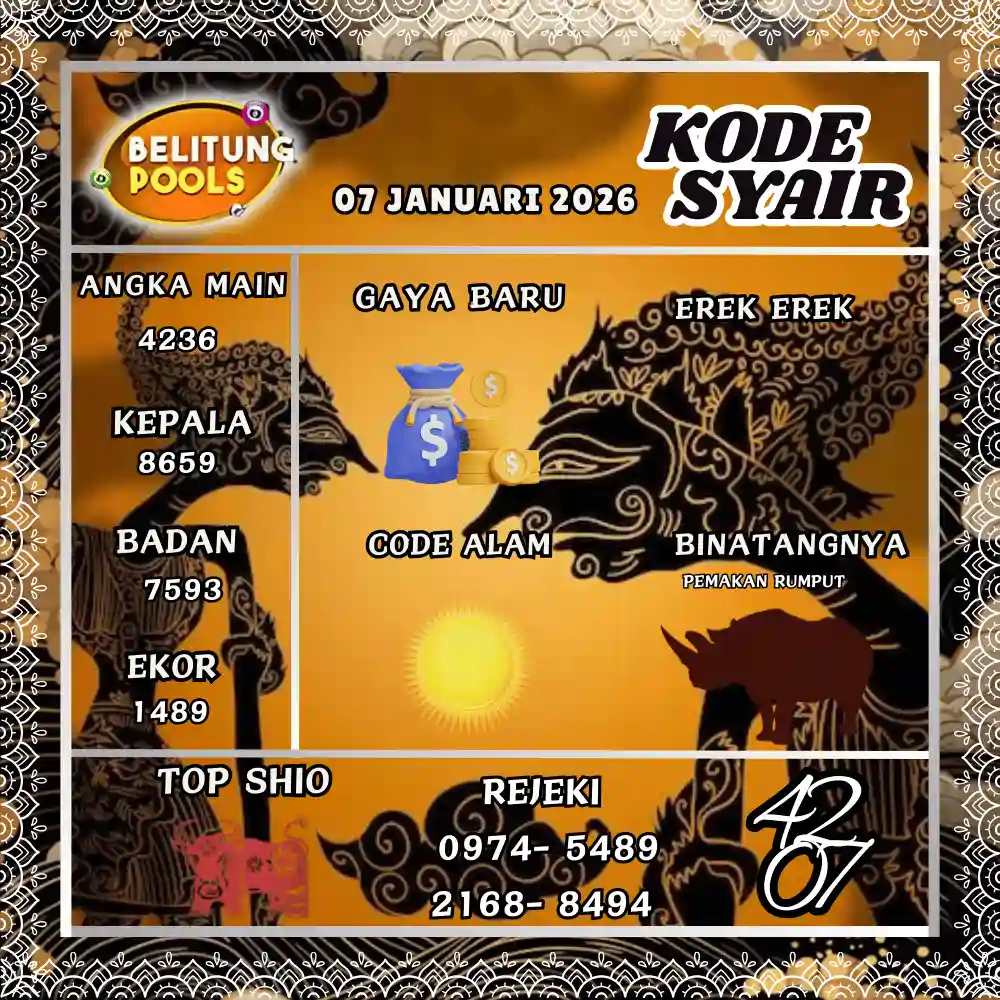 Kode Syair Belitung Pools - Januari 2026
