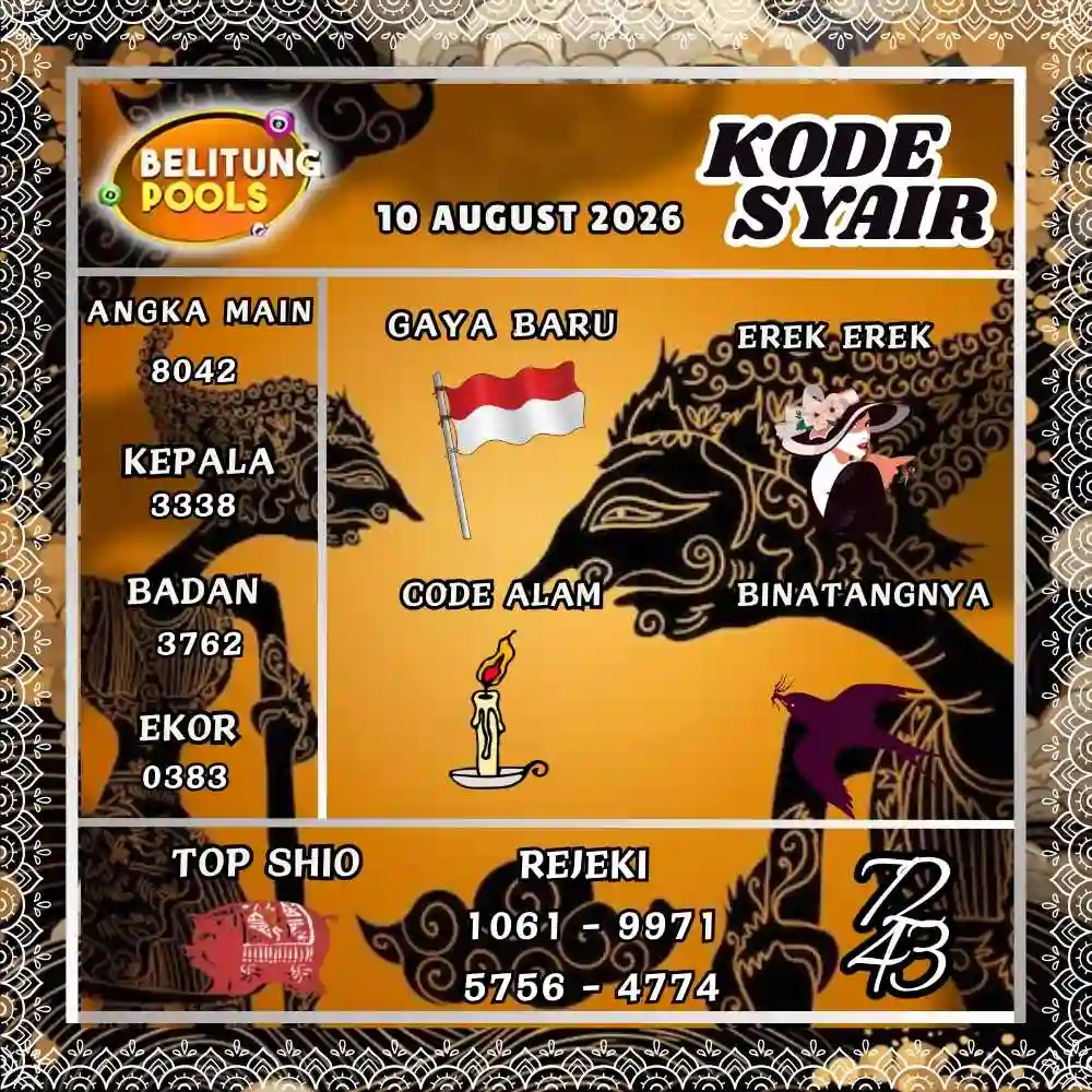 Kode Syair Belitung Pools Agustus 2026
