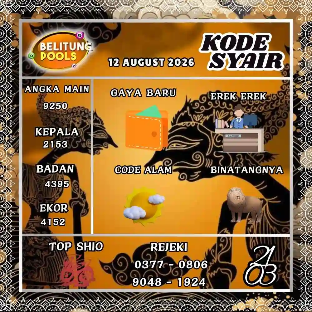 Kode Syair Belitung Pools Agustus 2026
