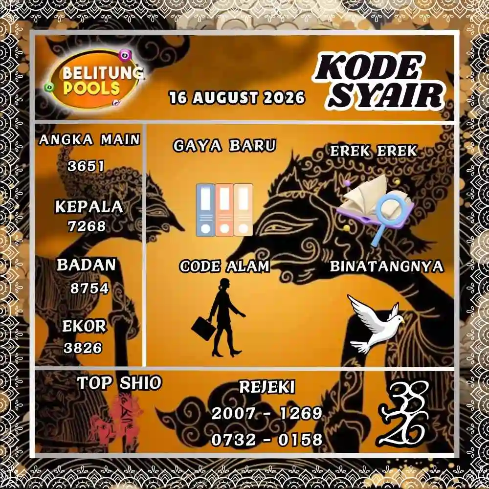 Kode Syair Belitung Pools Agustus 2026
