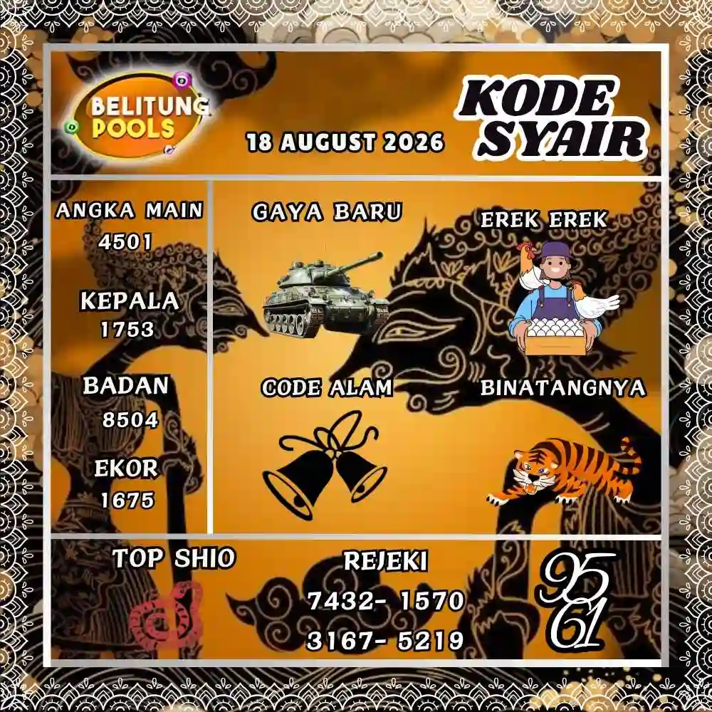 Kode Syair Belitung Pools Agustus 2026
