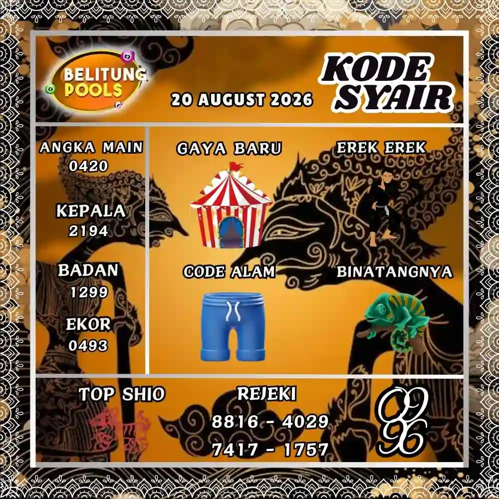 Kode Syair Belitung Pools Agustus 2026
