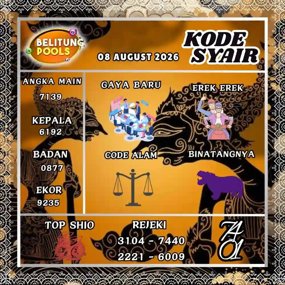 Kode Syair Belitung Pools Agustus 2026
